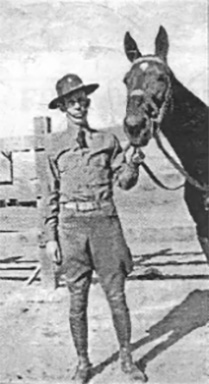 Black and white photo of WWII horse soldier