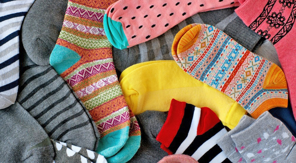 A mix of multicolored socks