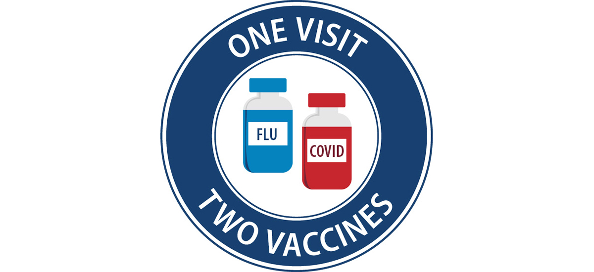 Graphic logo of two vaccines, booster