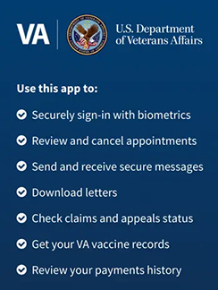 Image of the VA mobile app screen; downloads