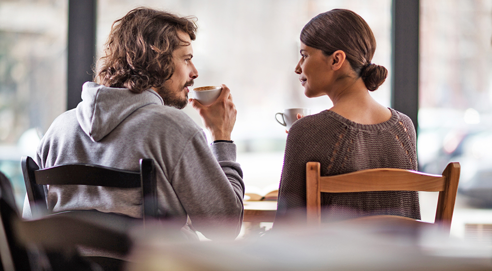 Two people having coffee; holiday stress