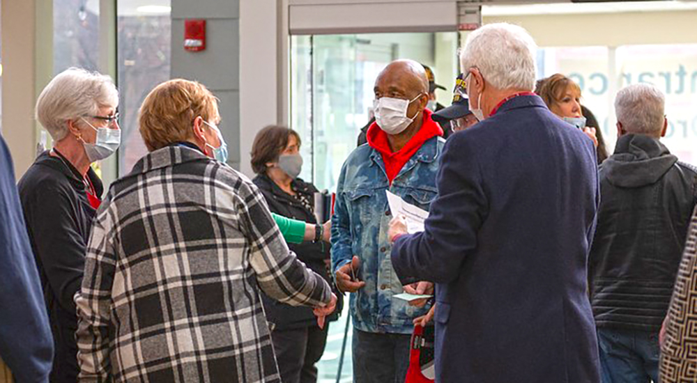 Group of people in Kentucky VA hospital lobby