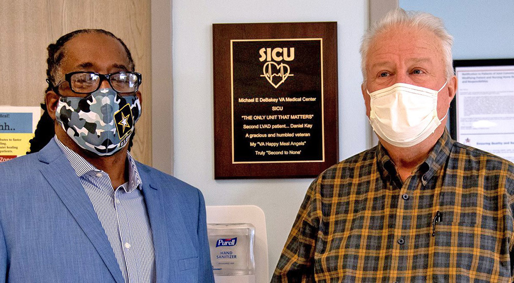 Two Army Veterans wearing masks; battle buddies