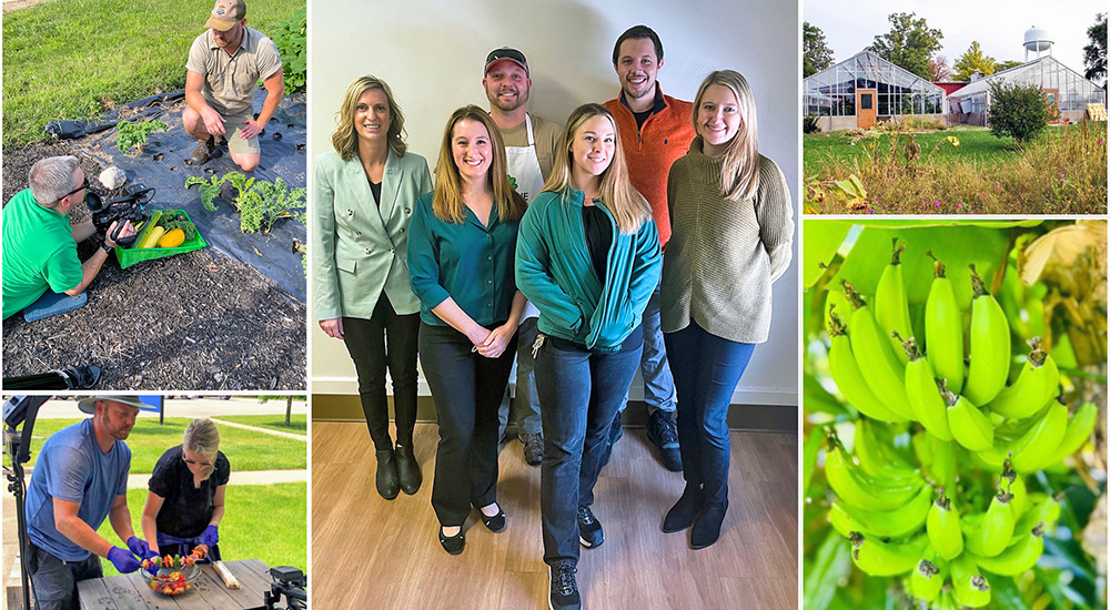 Collage of photos of staff and gardening activities; Nutrition and Food Greening Initiative