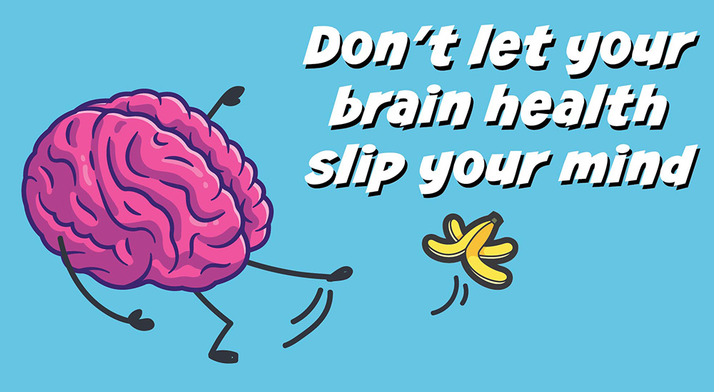 Graphic of a brain slipping on a banana peel.