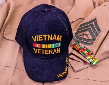 Vietnam Veteran Hat And Service Ribbons On Gunnery Sergeant Shirt