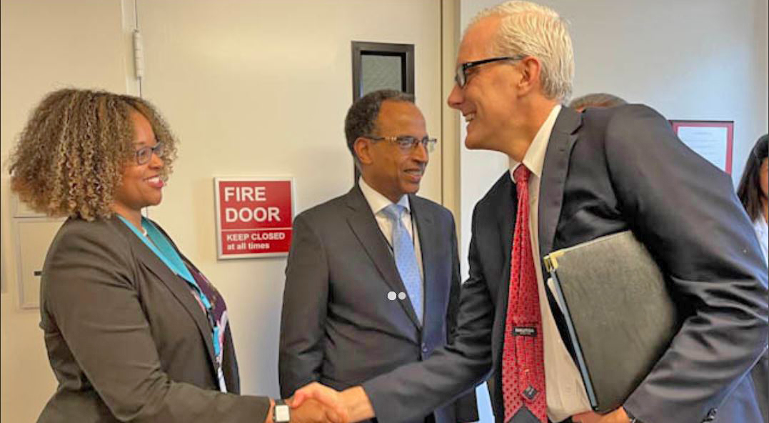 Bay Pines VA Healthcare System’s Assistant Director Justina Wells, greets the Secretary of Veterans Affairs Denis McDonough during his visit to Bay Pines VA’s Sarasota VA Clinic on April 13, 2023