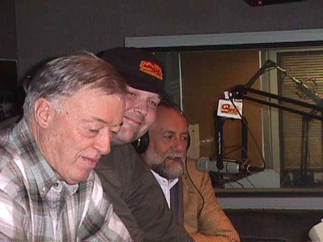 NEWHD Radio founder Zach Martin (center) in the radio booth with legendary New York disc jockey Scott Muni (L) and Mick Fleetwood, co-founder of and drummer in the iconic rock band Fleetwood Mac.