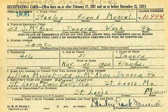 registration card from the national archives