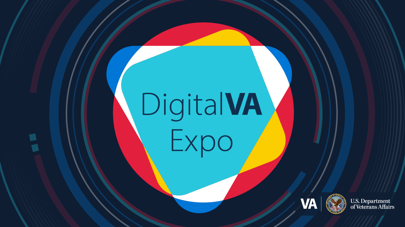Digital VA Expo surrounded by colorful geometric shapes
