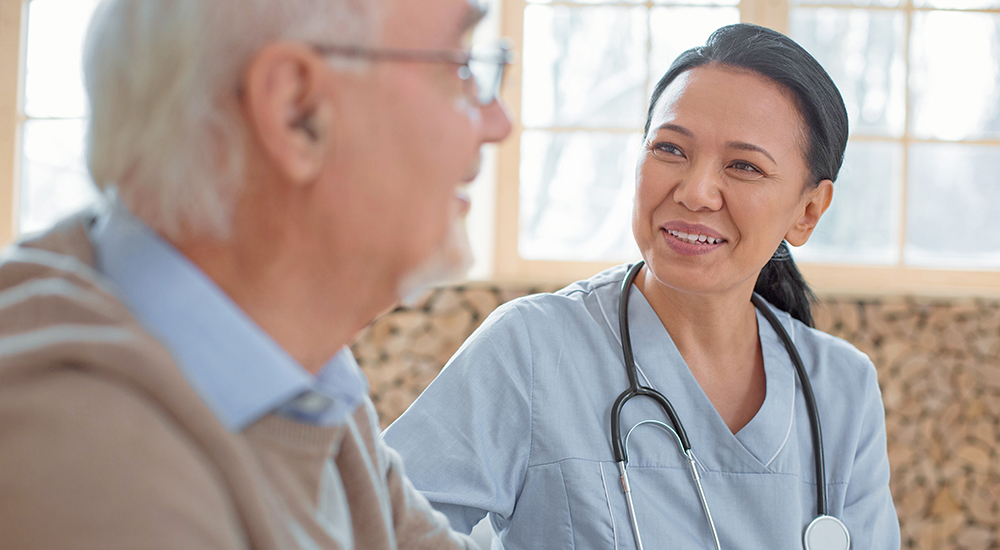 Veteran talking to VA doctor; patient satisfaction