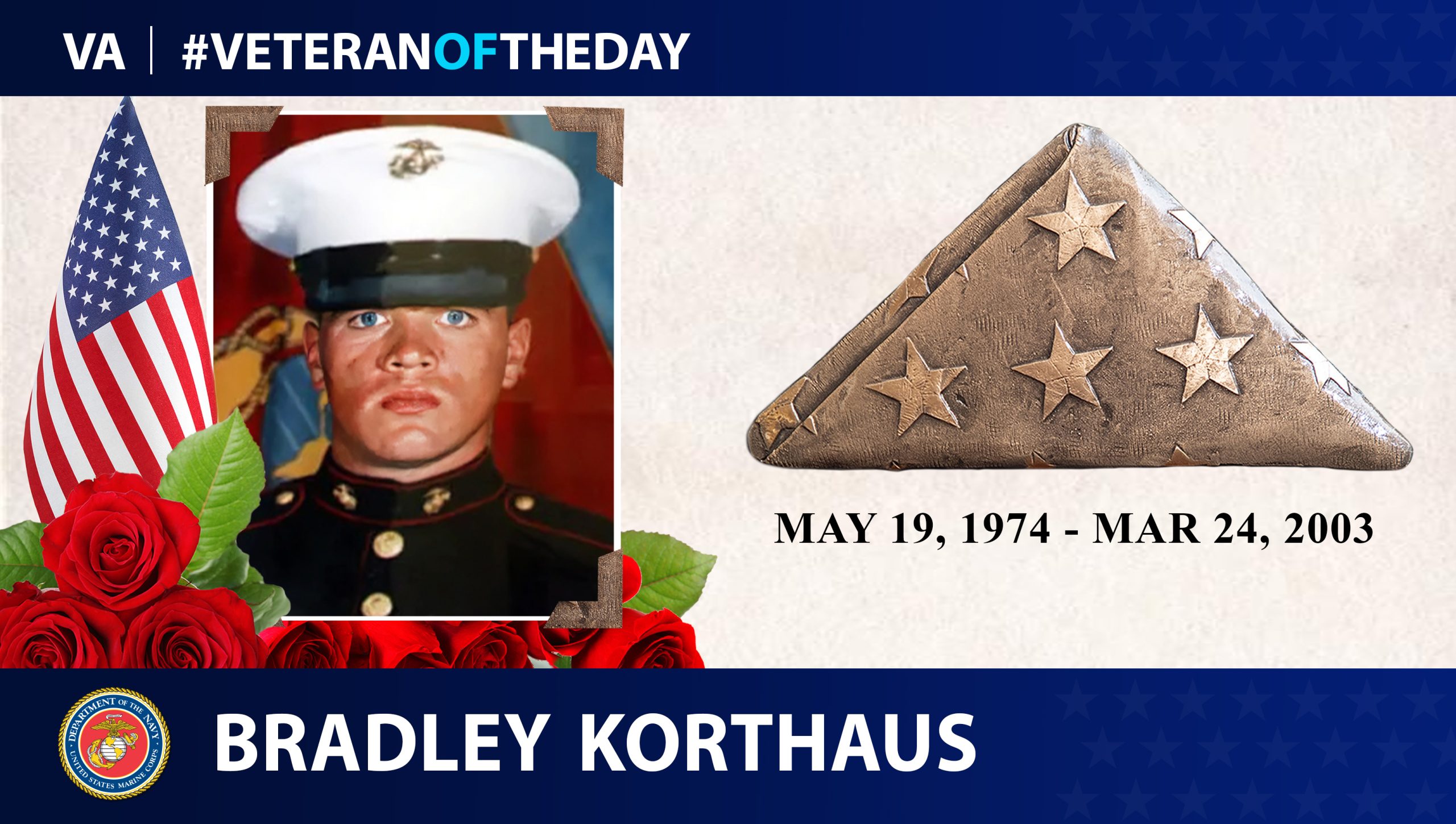 Today's #VeteranOfTheDay is Marine Corps Operation Iraqi Freedom Veteran Bradley Korthaus.