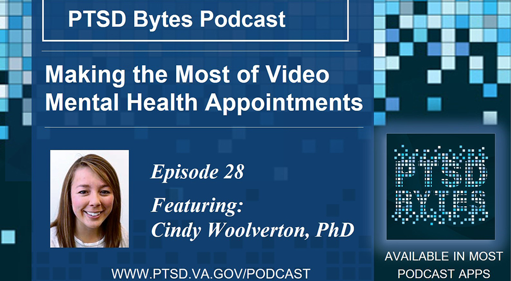 Graphic of PTSD Bytes mental health podcast with VA doctor