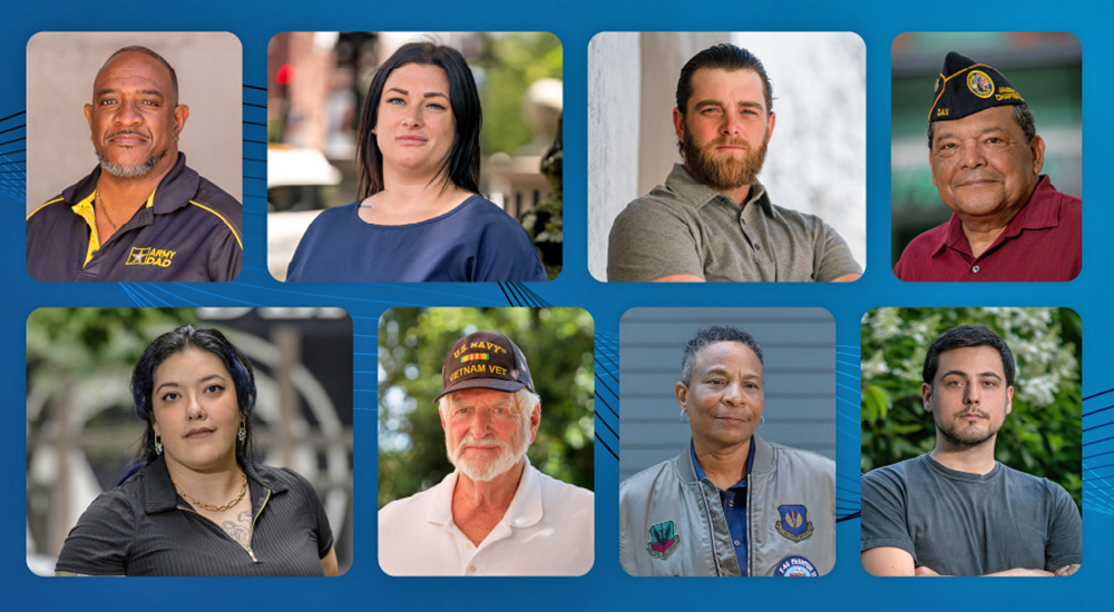 Photos of 8 Veterans who called the Veterans Crisis Line.
