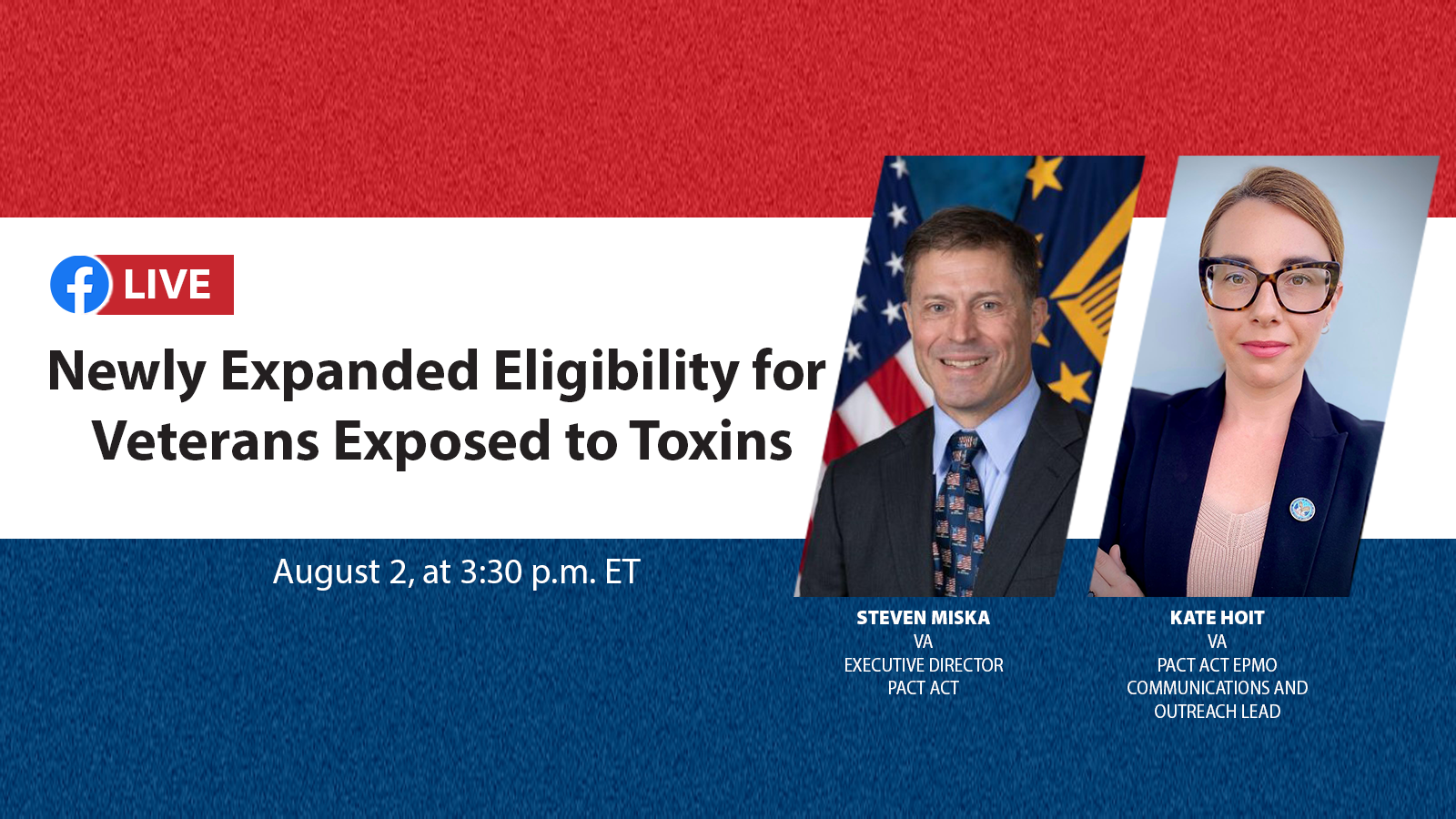 VA will be joining Veterans of Foreign Wars (VFW) and Vietnam Veterans of America (VVA) for a live broadcast on Facebook, August 2 at 3:30 p.m. EDT, to discuss the PACT Act.