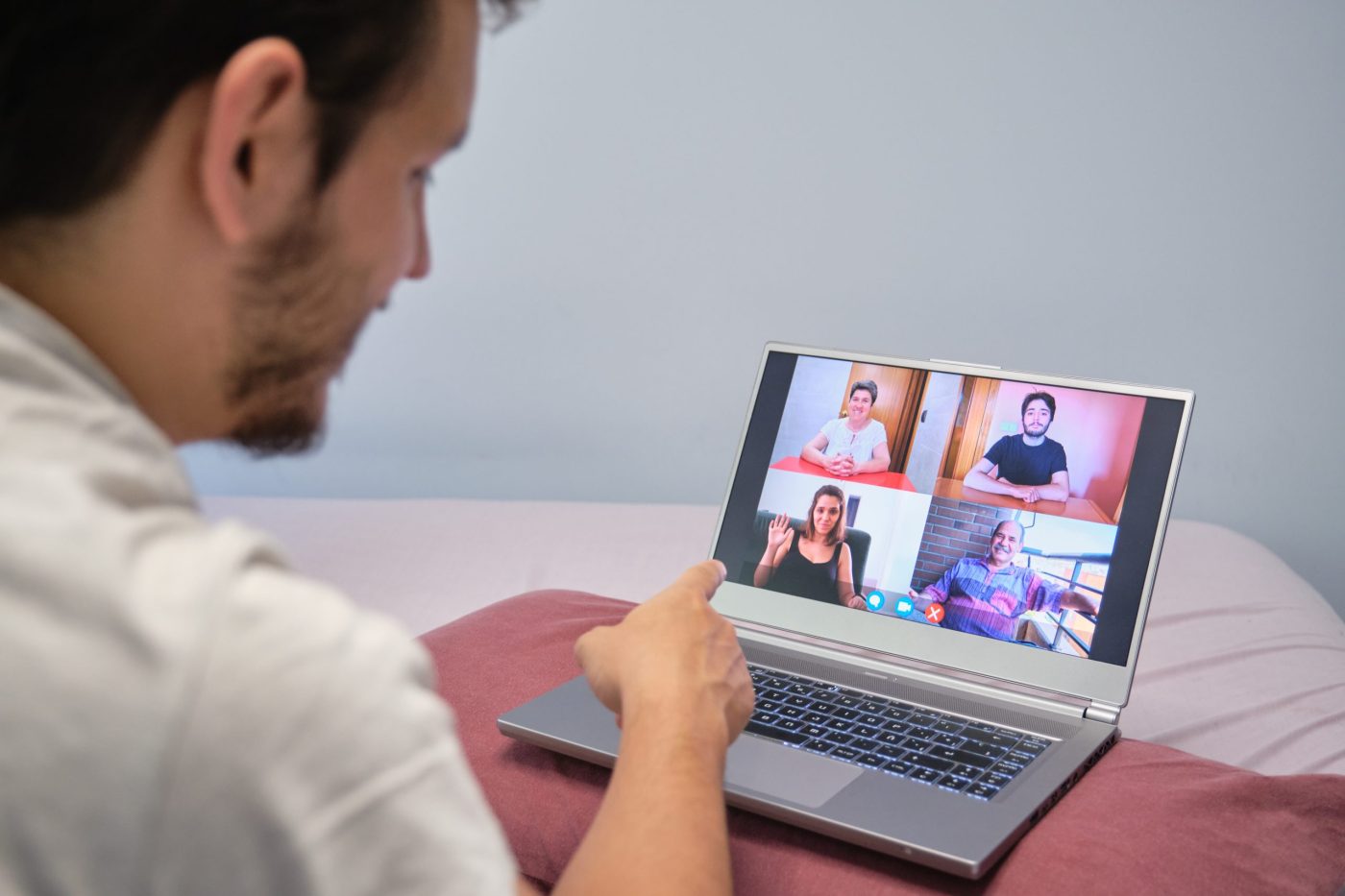 man on online group therapy session
