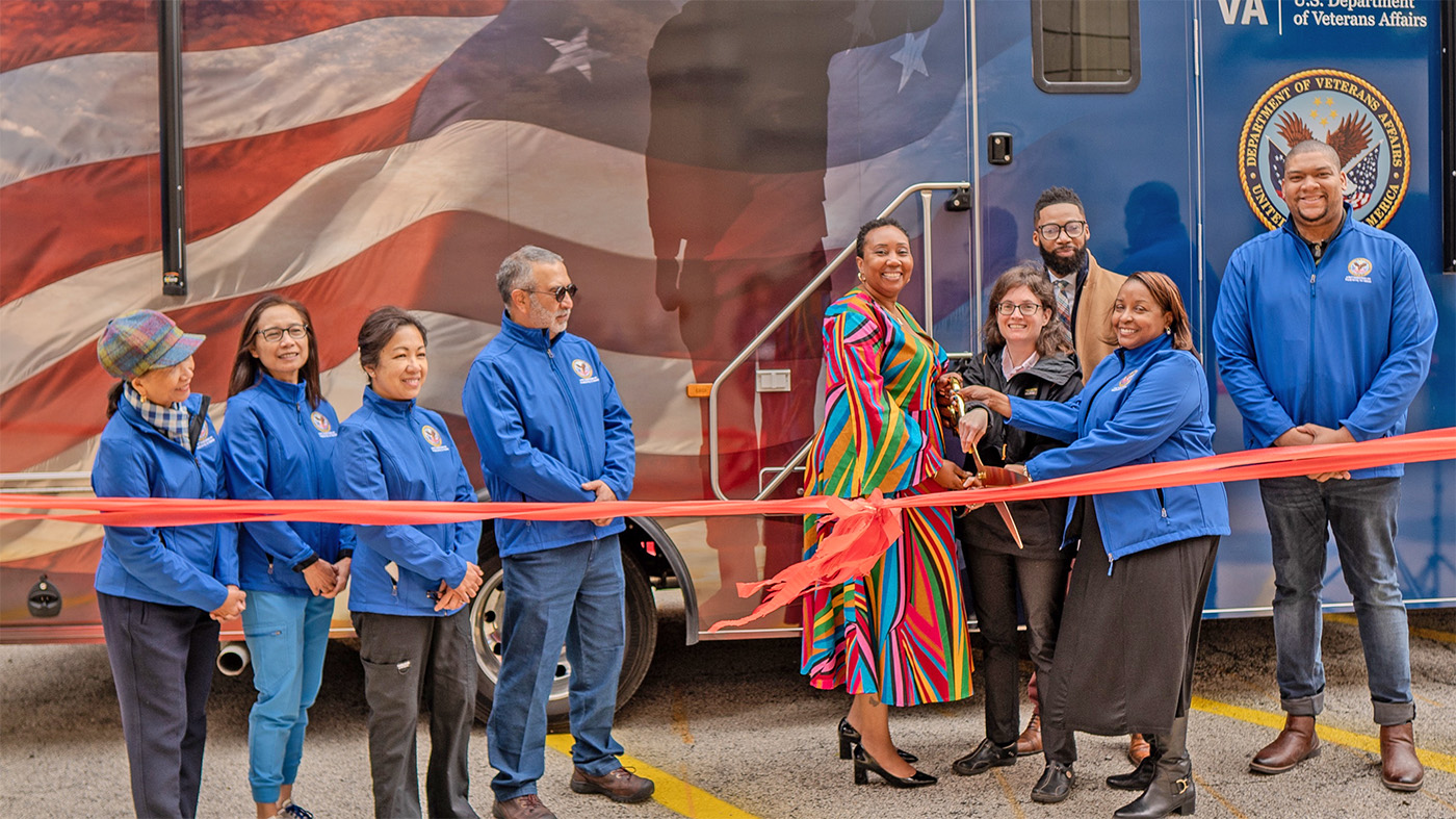 Ribbon cutting at mobile medical unit