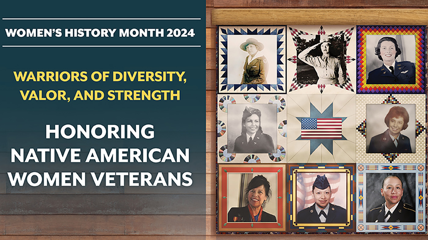 Image featuring notable Native American women Veterans featured in a custom quilted graphic
