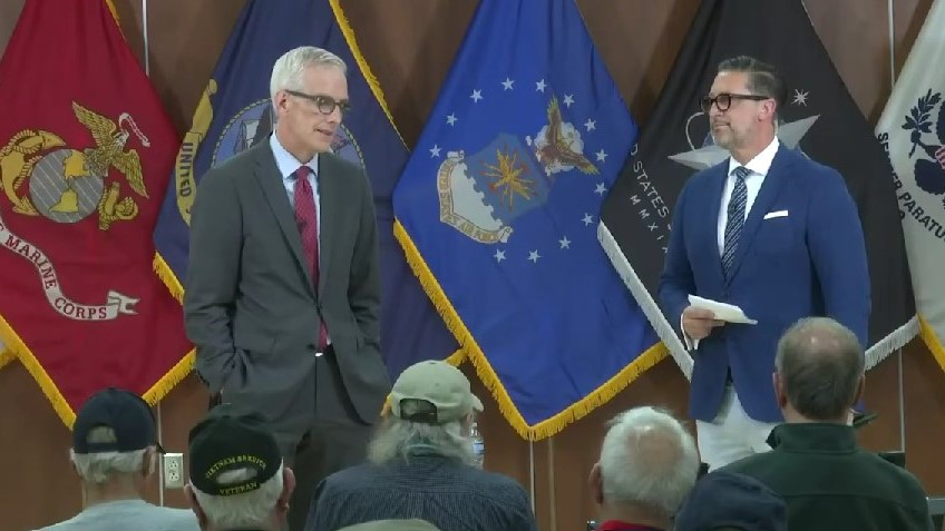VA Secretary Denis McDonough (left) at a townhall with Veterans in Cleveland, Ohio.