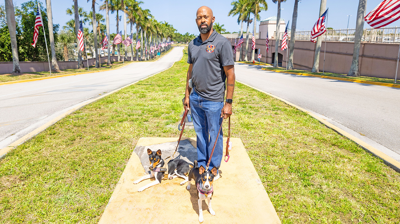 Vet with dogs; combat to canines