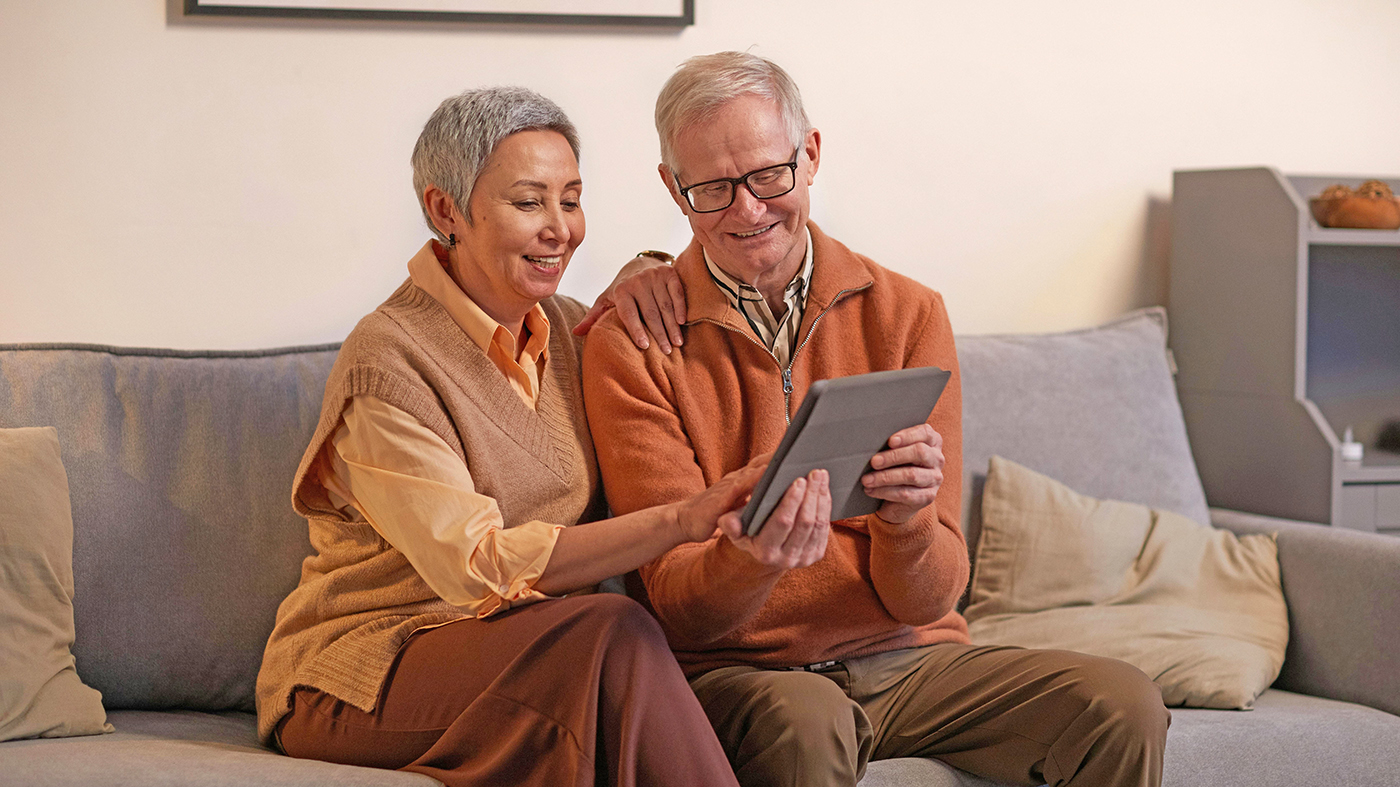 Seniors with laptop; telehealth research