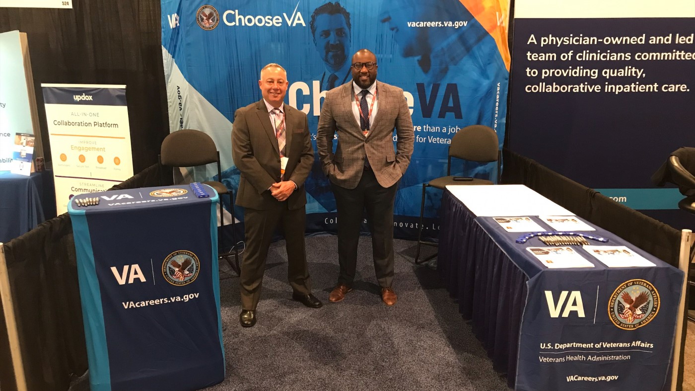 VA recruiters stand at a booth at one of the national events we attend.