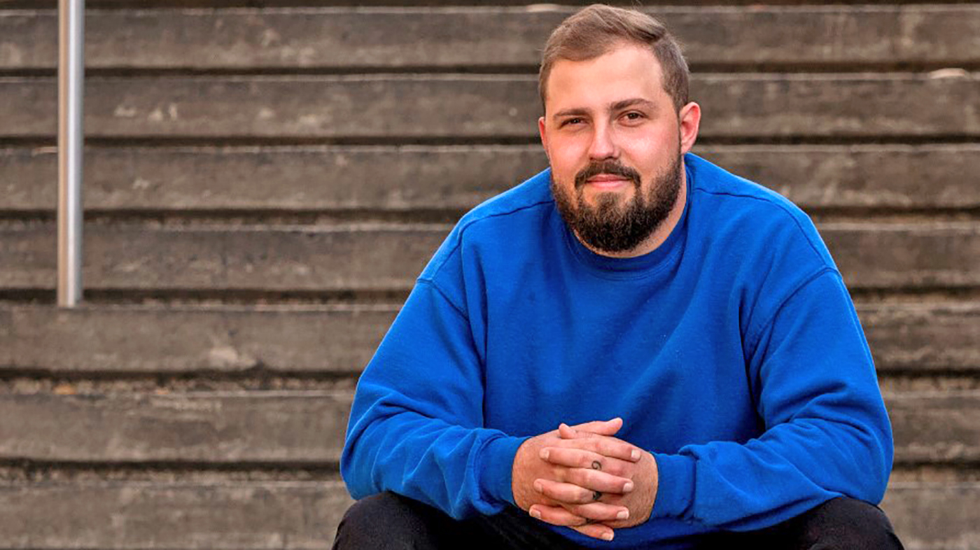 Veteran in blue shirt; suicide prevention