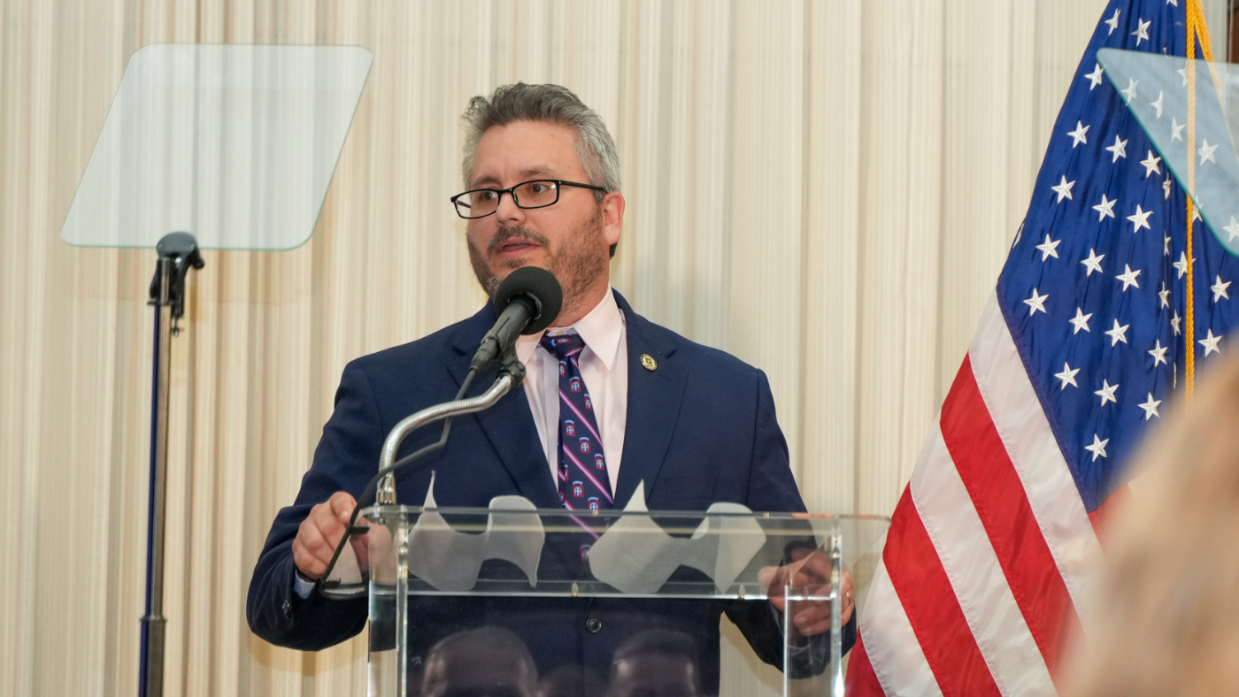 Army Veteran and storyteller Dustin Elias spoke at the celebration of the G.I. Bill 80th anniversary at the National Press Club in Washington, D.C.