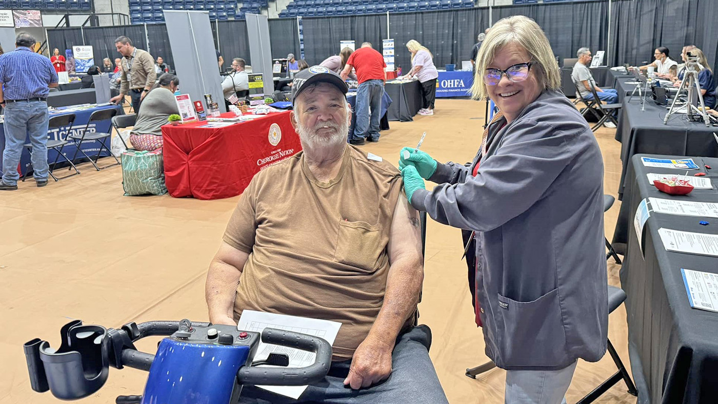 Veteran receives flu shot at Stand Down