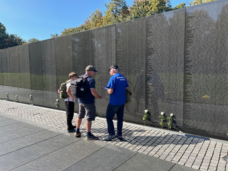 Ben, Jack, and Tony in front of the Vietnam Veterans Memorial.