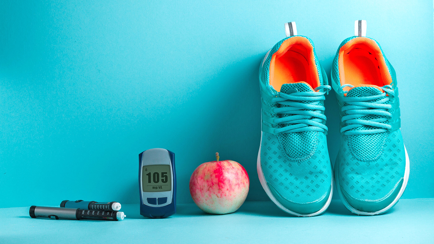 Shoes and apple and diabetes monitor