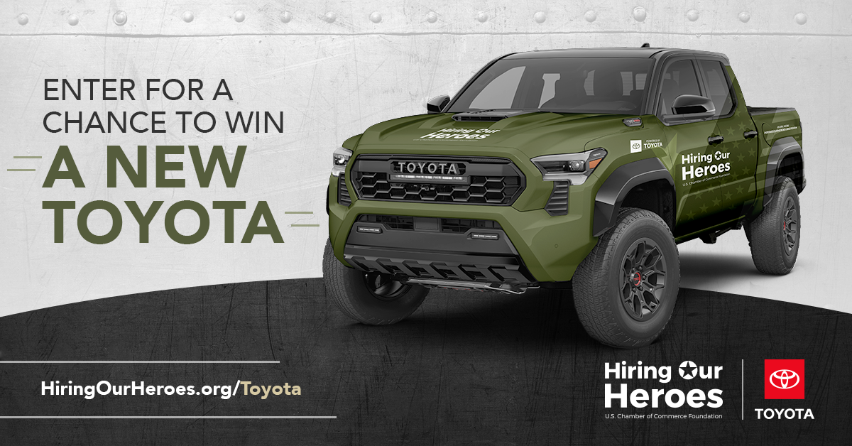 Win a new Toyota with Hiring Our Heroes sweepstakes.