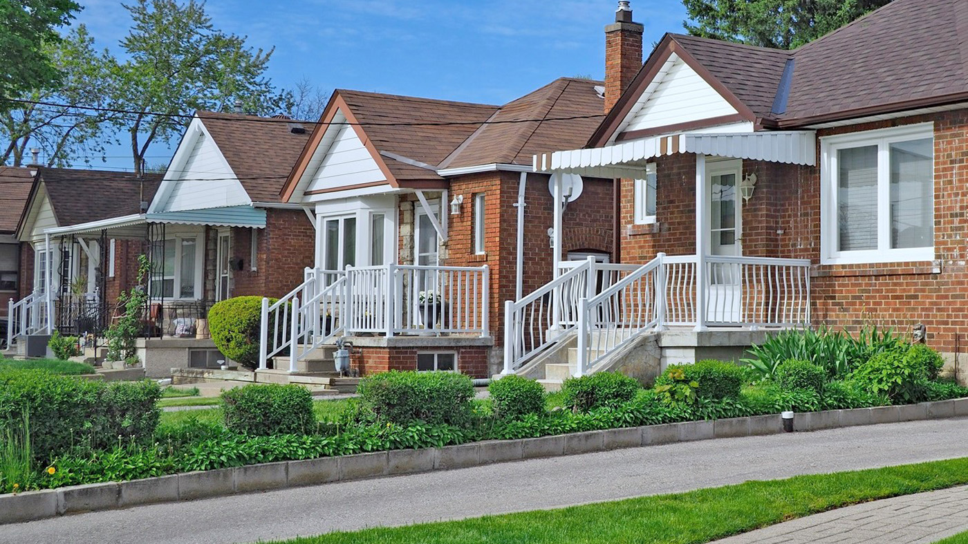 A row of houses; homeless to housed